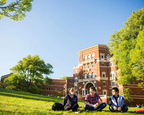 Students outside Weatherford Hall